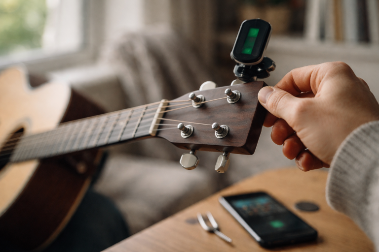 Hvordan stemmer man en guitar? Standard tuning, tuner, app og øret